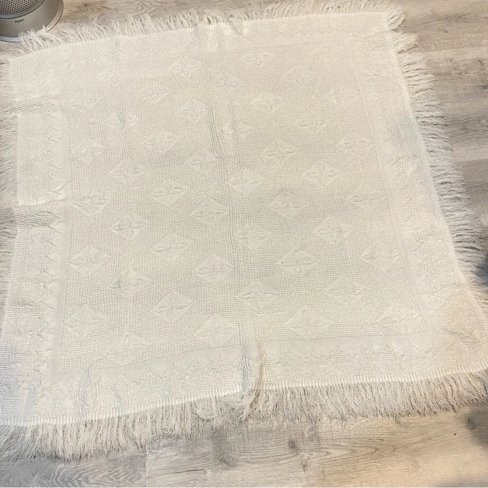 Gorgeous Hand knit White Throw Blanket or Baby Blanket - Square  40in